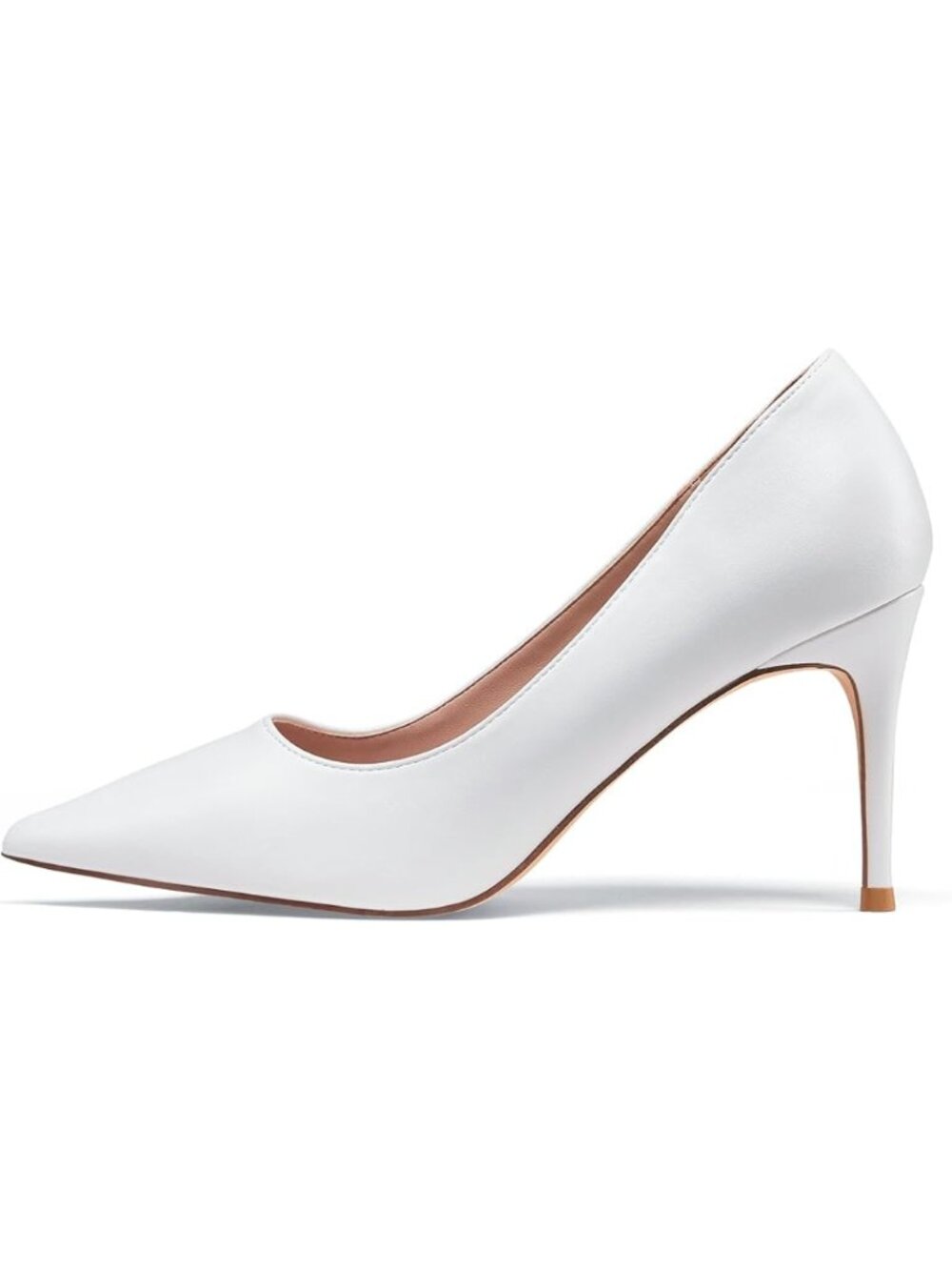 Women's White Pull on Heeled Comfortable Stiletto Closed Toe Dress Heels